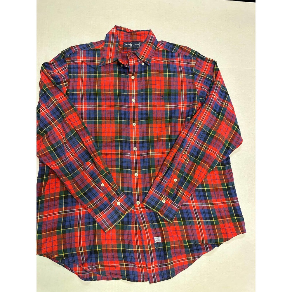 Ralph Lauren Polo Shirt Mens xl extra large red blue plaid blue Pony Casual